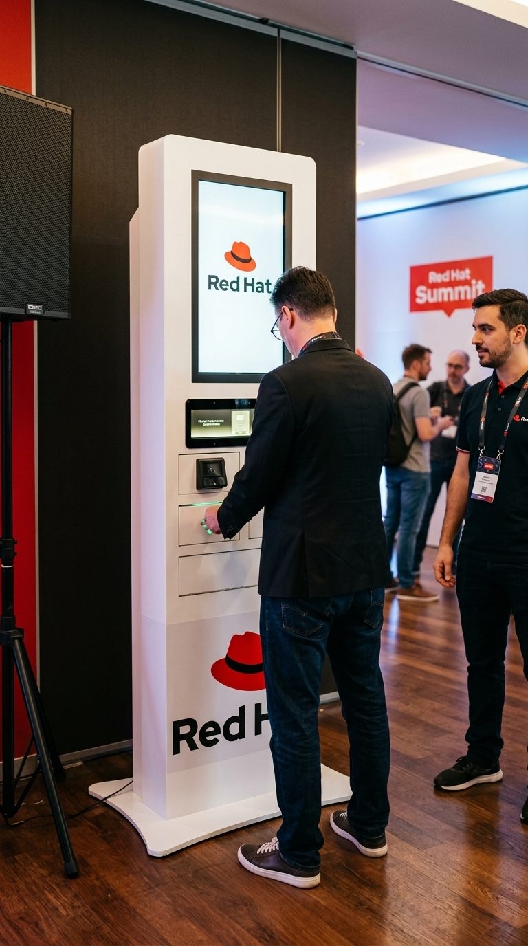 Participante utilizando totem Charge Power personalizado no Red Hat Summit