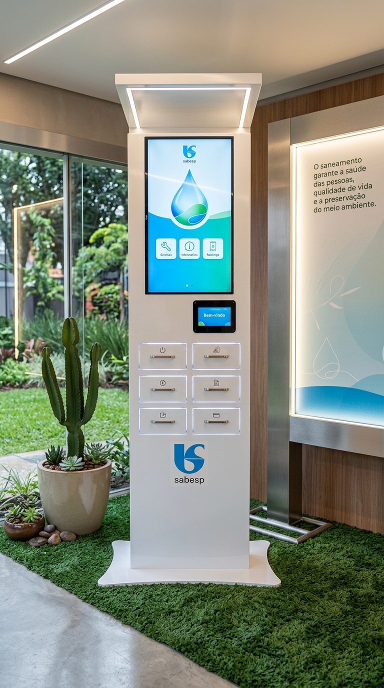 Totem Charge Power personalizado Sabesp em espaço verde